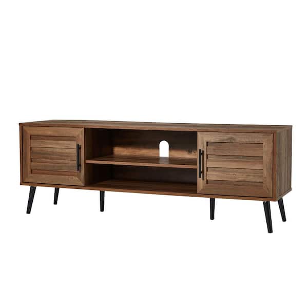 JOMEED Mid Century Modern 15.5 in. Walnut Entertainment Console for 65 in. or 150 lb. TV with Storage Shelf Fits 40 in.