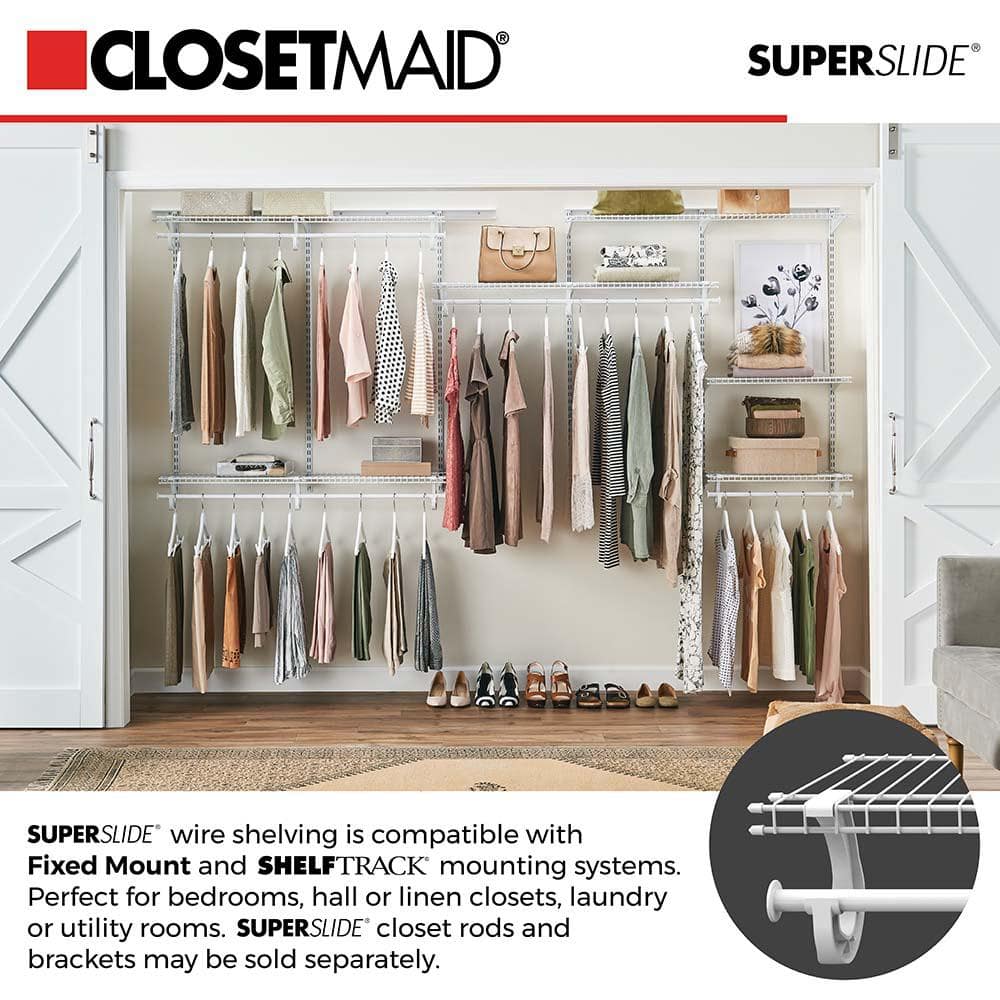 White Metal Wire Shelf Kit with Closet Rod, 48W x 12D x 6H