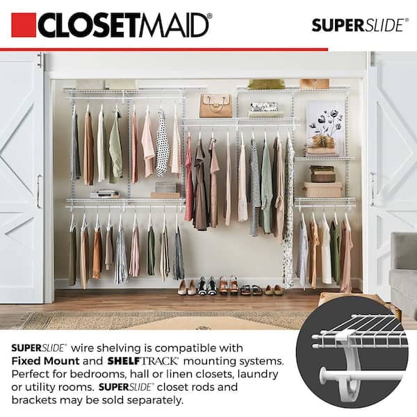 ClosetMaid SuperSlide 5 ft. - 8 ft. 13 in. D x 96 in. W x 96 in. H Metal  White Steel Closet System Organizer Kit 5636 - The Home Depot