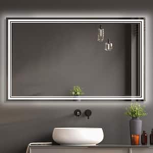 60 in. W x 36 in. H Large Rectangular Anti-Fog Frameless Wall Mounted Dimmable LED Bathroom Vanity Mirror in Silver