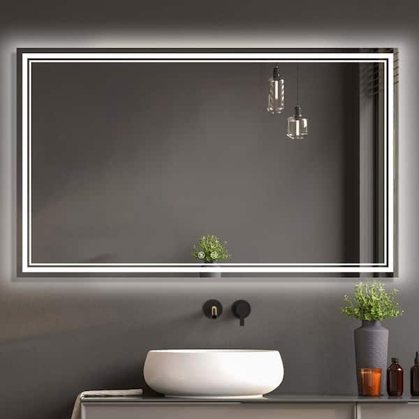 NTQ 60 in. W x 36 in. H Large Rectangular Anti-Fog Frameless Wall ...