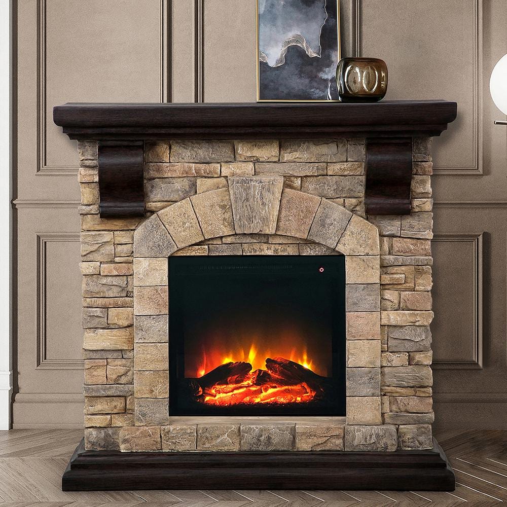 40 in. Freestanding Electric Fireplace in Tan