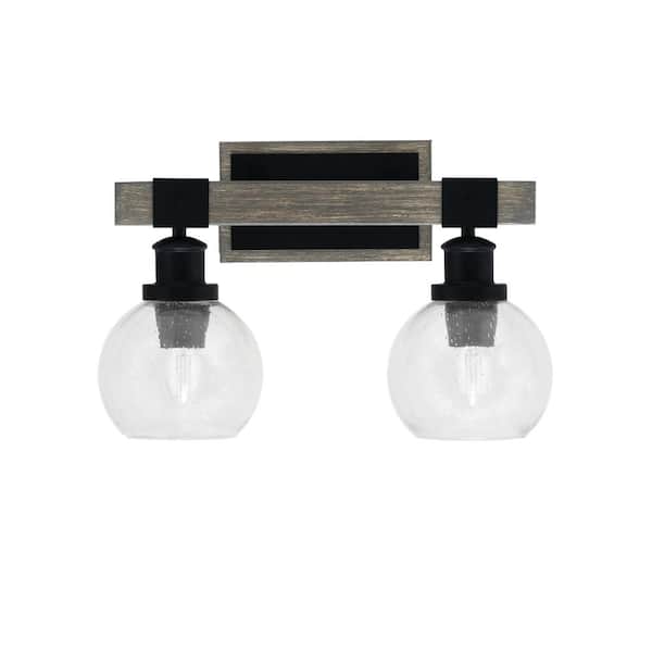 Unbranded Richmond 16.25 in. 2 Light Vanity Light Black/Painted Woodlook Metal with 5.75 in. Bubble Glass Shades no bulbs included