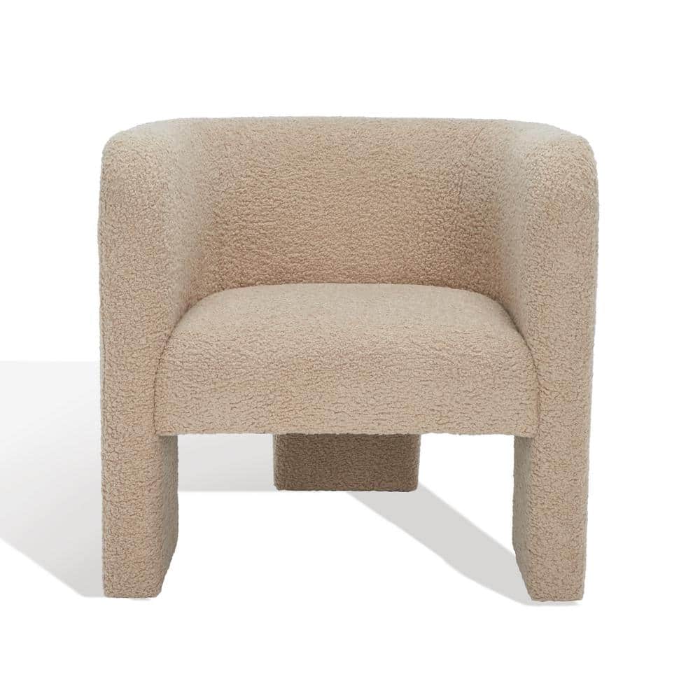 Elegant 30" Light Brown Faux Shearling Barrel Accent Chair