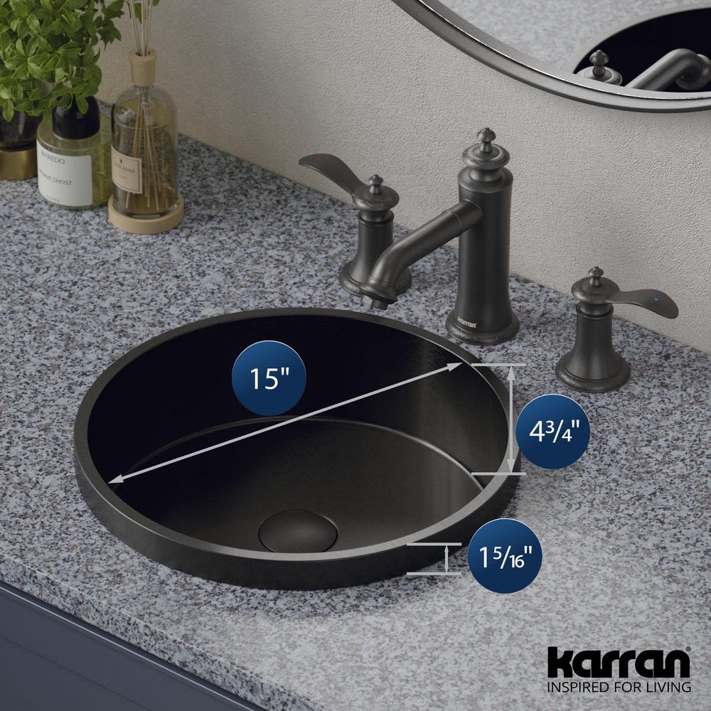 Gunmetal Grey 15'' Stainless Steel Circular Bathroom Sink