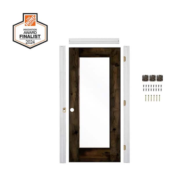 DIY 28 in. x 80 in. Right-Hand 1-Lite Clear Glass Black Stain Alder Wood Single Interior Door Kit w/ Quick Assemble Jamb