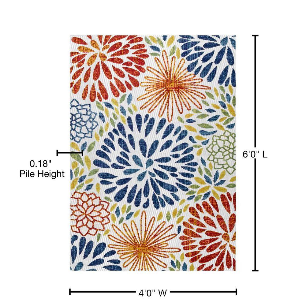 Blue Floral Synthetic Cowhide 4' x 6' Area Rug