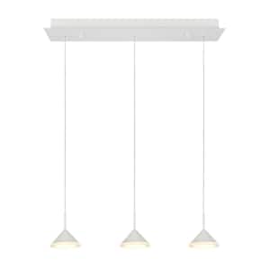 3-Light White Integrated LED Pendant with Glass Shade