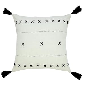 Bohemian White / Black 20 in. x 20 in. Basics Geometric Embroidered Indoor Throw Pillow