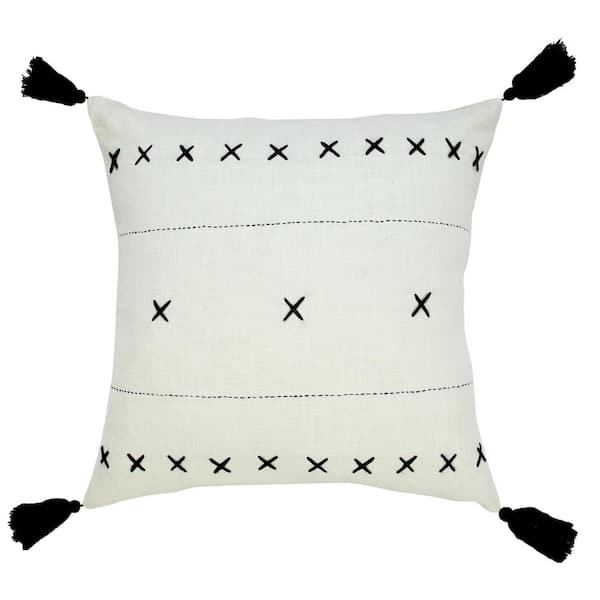 LR Home Bohemian White / Black 20 in. x 20 in. Basics Geometric Embroidered Throw Pillow