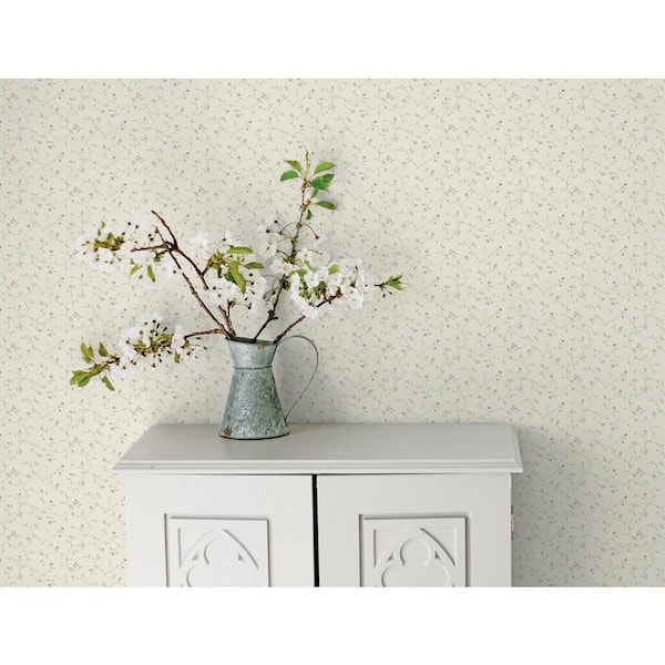 Miniatures 2-Pink/Lilac/Green/Ivory Mini Floral Vine Design Matte Finish Non-Pasted Vinyl Non-Woven Wallpaper Roll