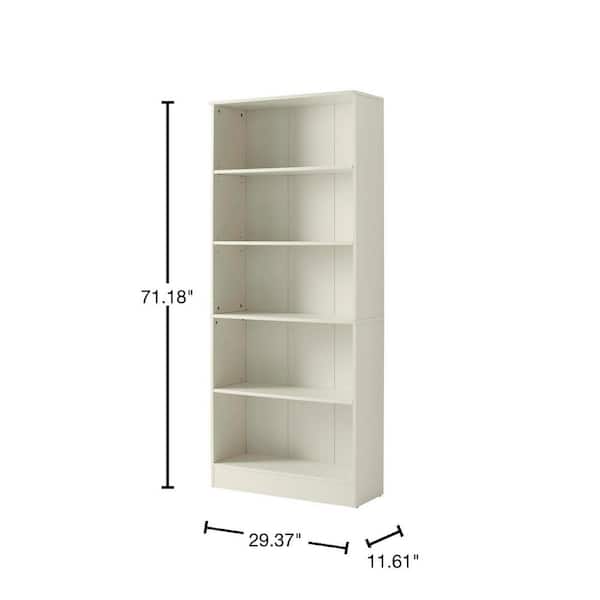 71 in. Off White 5-Shelf Basic Bookcase with Adjustable Shelves