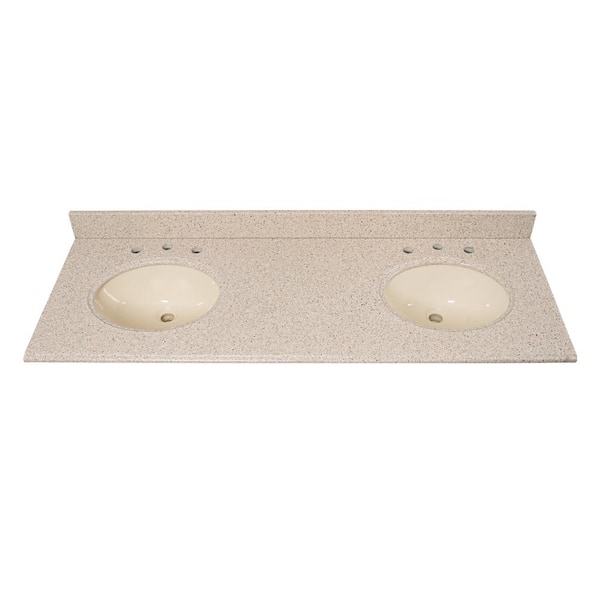 Home Decorators Collection 61 in. W x 22 in D Granite Beige/Bisque Round Double Sink Vanity Top in Beige