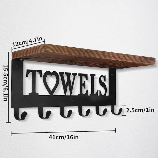 Towel Racks for Bathroom, Boiarc Towel Holder with Wooden Shelf, Wall Towel  Rack for Rolled Towels, Black Minimalist Design Storage Organizer for
