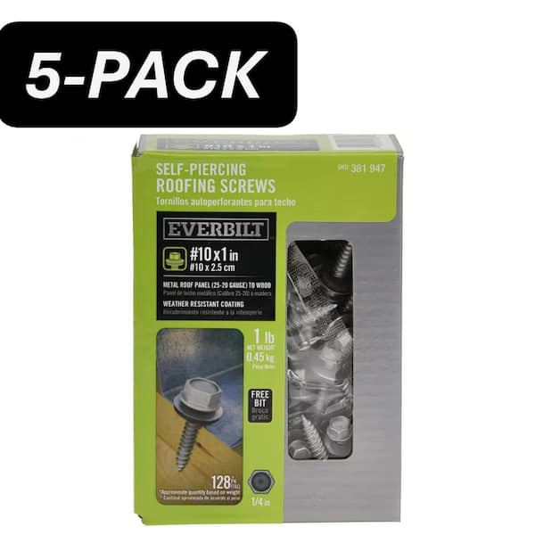 5-Pack #10 x 1 in. Hex Drive Flange Hex Head Self-Piercing Sheet Metal Screw with Neoprene Washer (5 lbs. / 640-Piece)