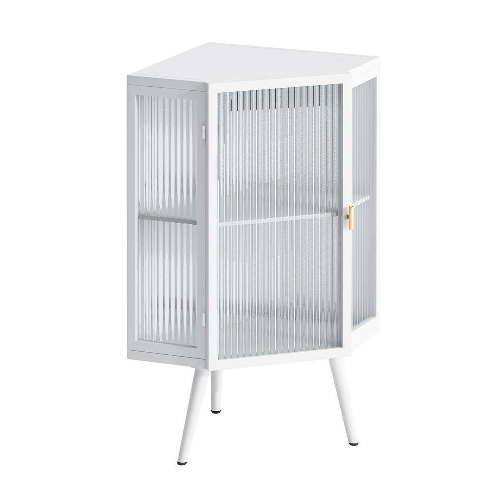 22.2 in. W x 16.5 in D x 31.5 in. H Glass Metal Floor Corner Cabinet with T