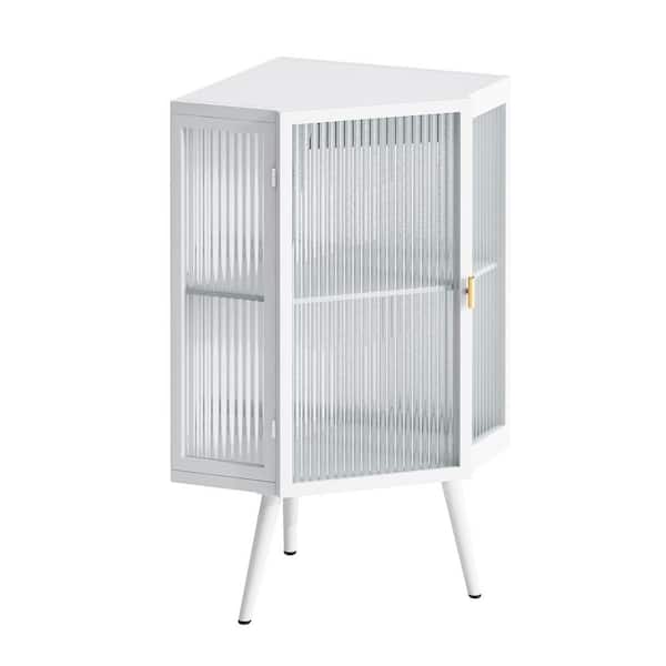 Adrinfly 22.2 in. W x 16.5 in D x 31.5 in. H Glass Metal Floor Corner Cabinet with Tempered Glass Door, Ready to Assemble, White