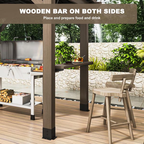 8 ft. x 6 ft. Cedar Wood BBQ Gazebo with Dual Bar Counters and Galvanized Steel Roof, All-Weather Outdoor Shelter