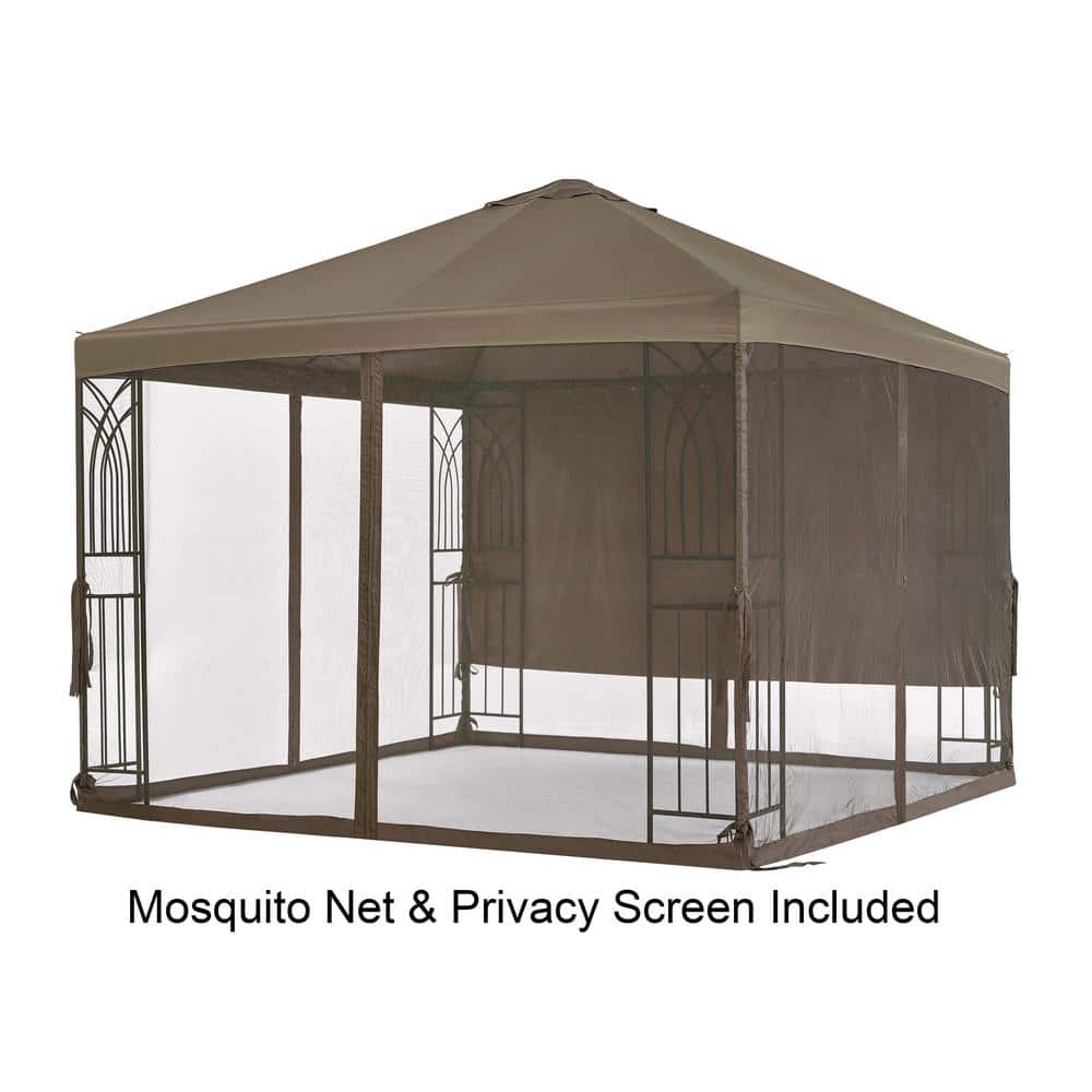 Symphony III 10' x 10' Beige Steel Patio Gazebo with Mosquito Net