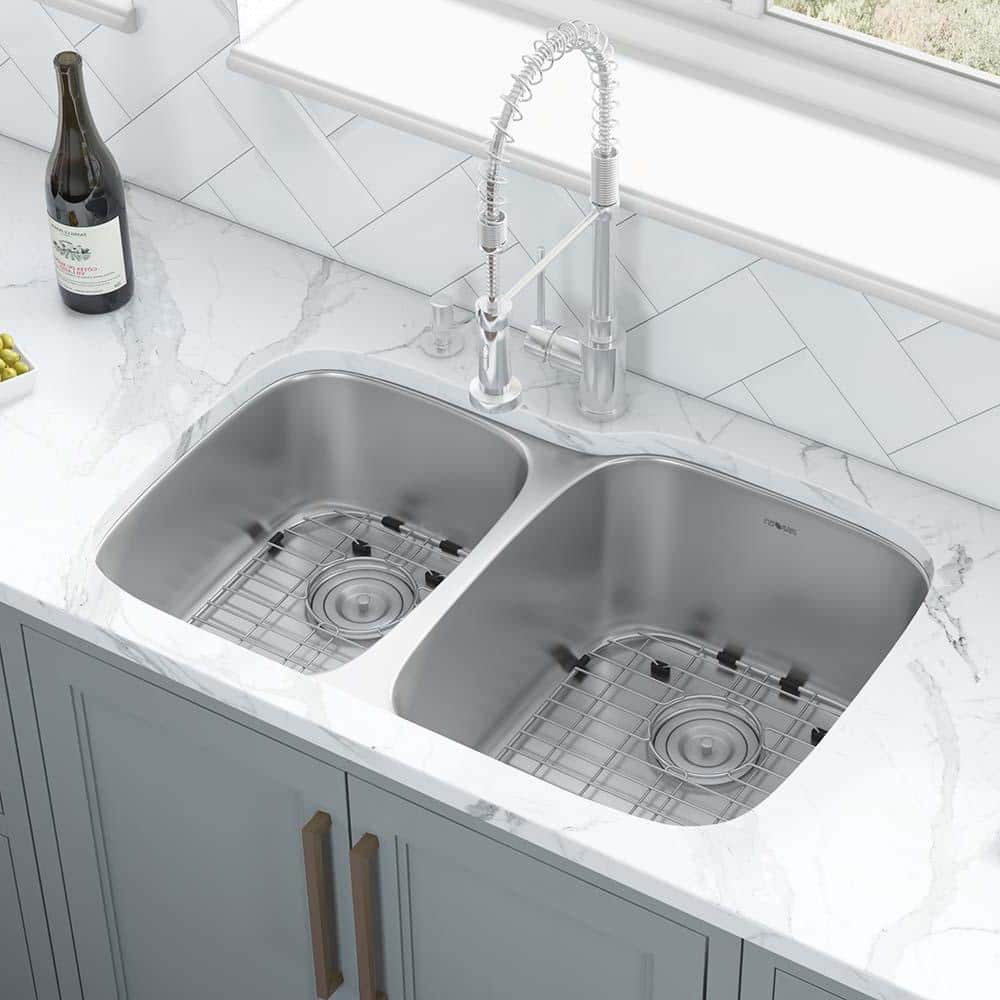 Ruvati 32-inch Satin Finish Stainless Steel Double Bowl Kitchen Sink