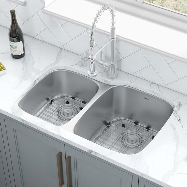 Parmi 32 in. Undermount 40/60 Double Bowl 16-Gauge Stainless Steel Kitchen Sink with Gently Rounded Corners