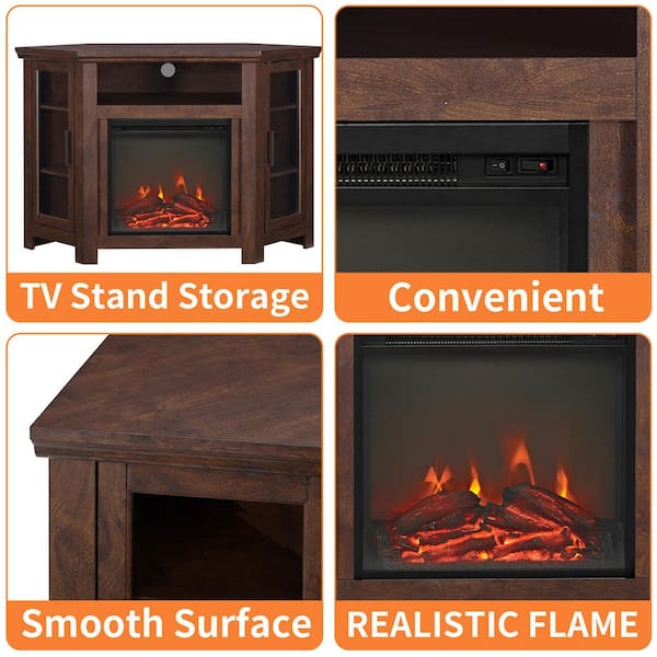 48 in. Freestanding Electric Fireplace TV Stand with 18 in. Fireplace Insert, for TVs up to 55 in. Brown