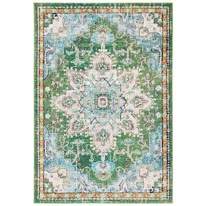 Madison Green/Turquoise Doormat 2 ft. x 4 ft. Border Geometric Floral Medallion Area Rug