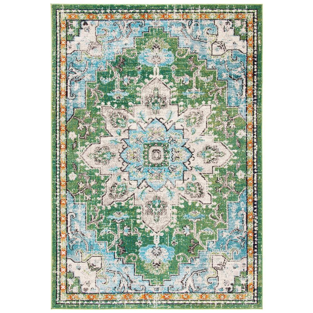 SAFAVIEH Madison Green/Turquoise 9 ft. x 12 ft. Border Area Rug MAD473Y