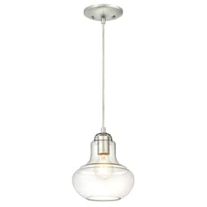 1-Light Brushed Nickel Mini Pendant with Clear Glass Shade