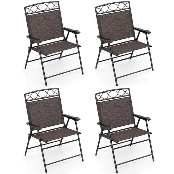 4 Pack Patio Folding Chairs Outdoor Dining Chairs with Backrests and Armrests