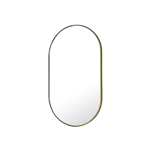 HOMLUX 22 in. W x 38 in. H Oval Framed Wall Bathroom Vanity Mirror in Black Decorative Modern Rust-Resistant Metal Frame