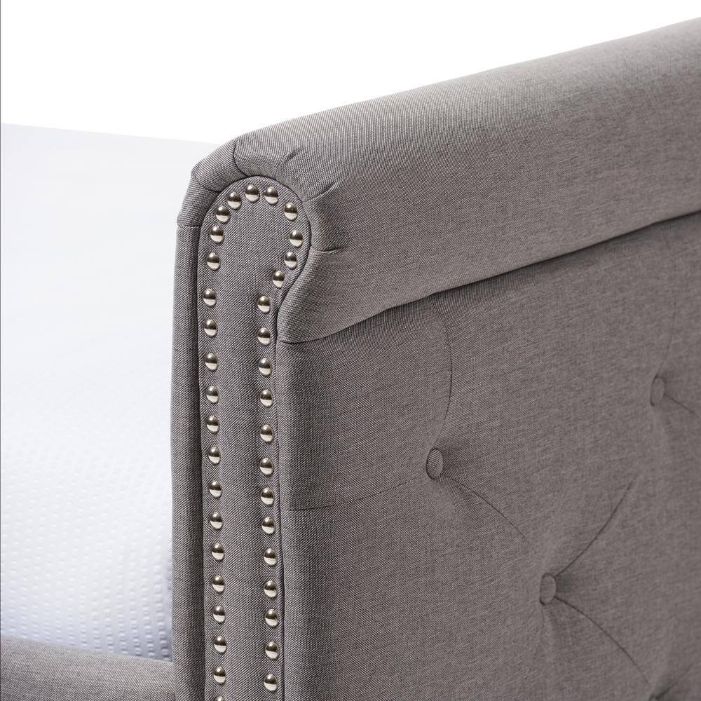 Gray Twin Upholstered Daybed with Tufted Nailhead Trim and Trundle