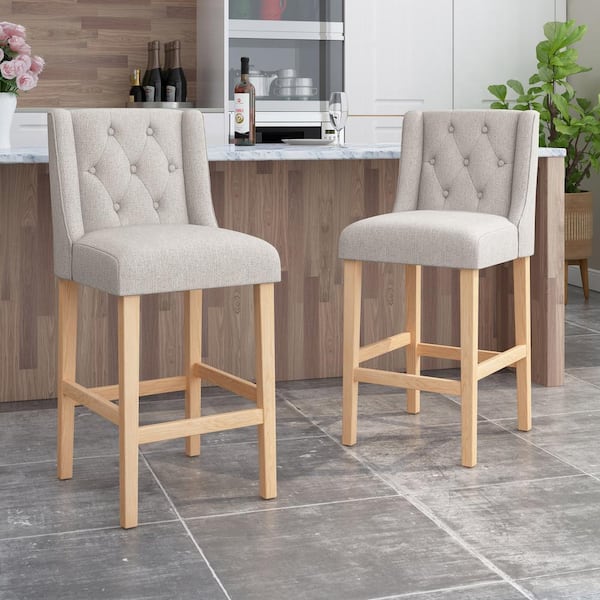 Lansglen 44.25 in. Light Grey Wingback Bar Stool (Set of 2)
