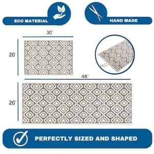 Sofihas Floor Mats, Gray, Floral, 48x20+30x20, polypropylene, Kitchen Mat, Set 2 Piece Non-Slip 48x20+30x20.