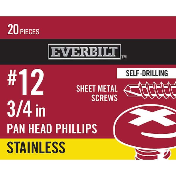 #12 x 3/4 in. Phillips Pan Head Stainless Steel Sheet Metal Screw (20-Pack)