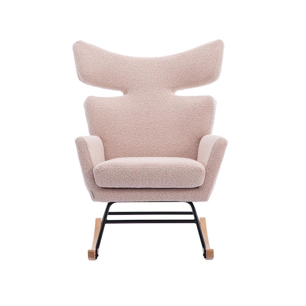 JASIWAY Pink Fabric Upholstered Fish Tail Shape Rocking Chair with Wood Leg Set of 1