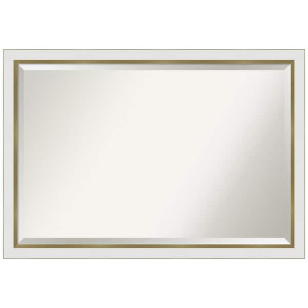 Amanti Art Medium Rectangle Satin Gold MetallicWhite Beveled Glass Modern Mirror (27 in. H x 39 in. W)