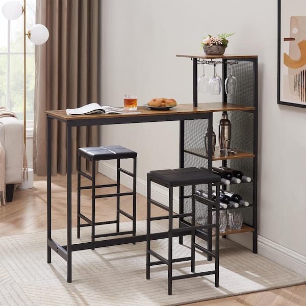 VECELO 3-Piece Dining Set High Top Table with 2-PU Padded Chair