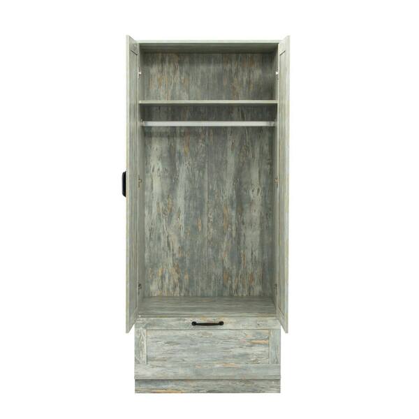 URTR Gray Wooden Armoire 2 Drawers, 2 Door Kids Wardrobe