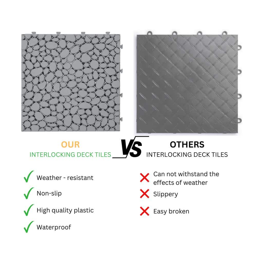 Gray 12" x 12" Plastic Interlocking Deck Tiles, 24-Pack