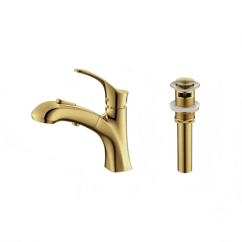 2-Spray Single-Handle Single-Hole Pull Out Sprayer Bathroom Sink Faucet with Drain Included in Brushed Gold 2-Pack price history on PriceWatchPro