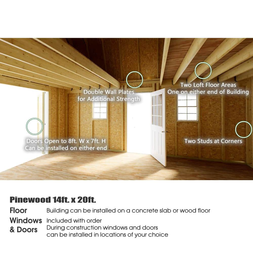 Pinewood 16 ft x 14 ft Gray Wood Storage Shed Kit with Windows