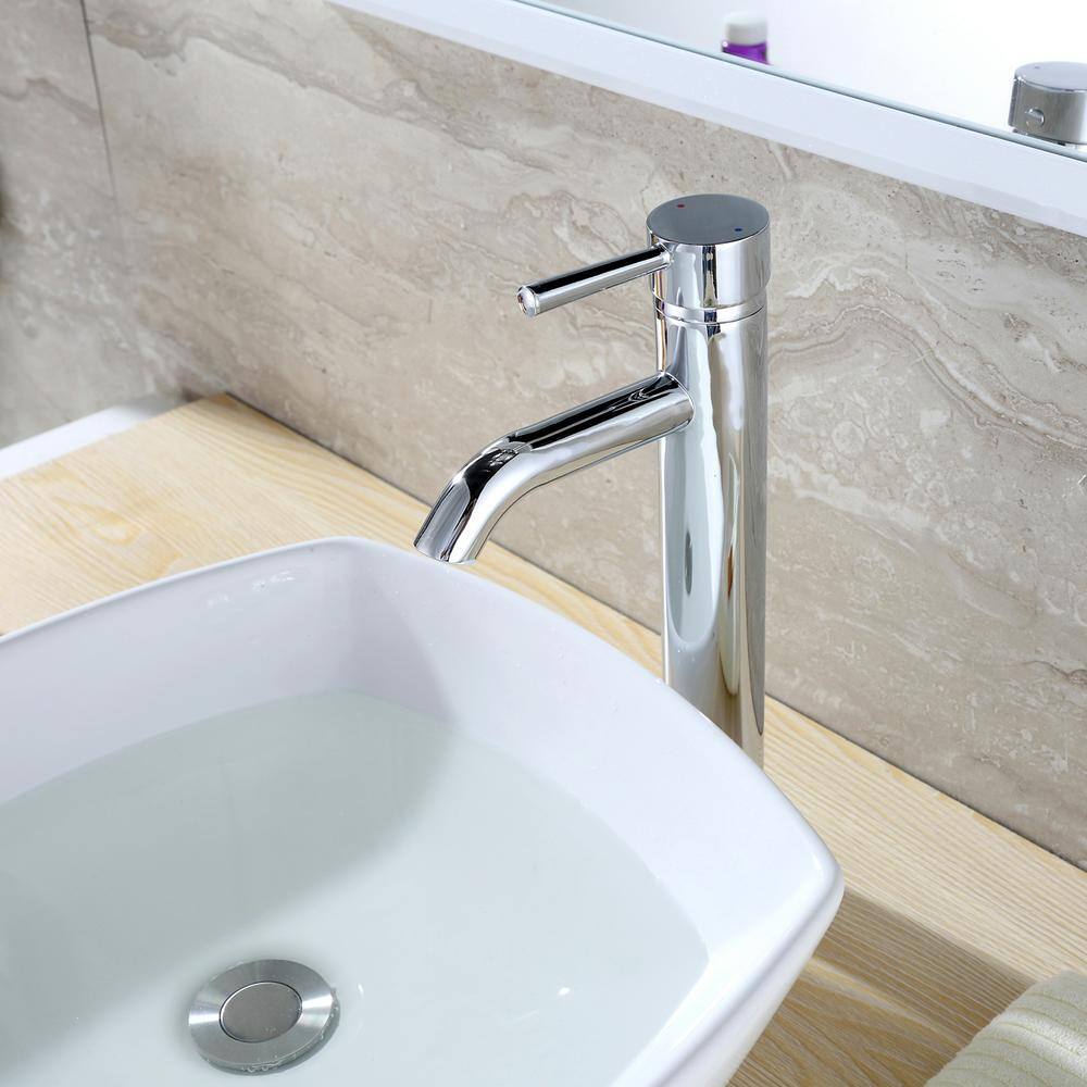 Chrome Single Handle Vessel Bathroom Faucet with Drain