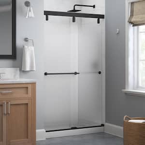 Mod 48 in. x 71-1/2 in. Soft-Close Frameless Sliding Shower Door in Matte Black with 1/4 in. (6mm) Droplet Glass