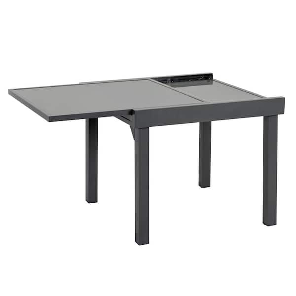 Pellebant Rectangle Aluminum Outdoor Dinging Table with Extension in Light Gray