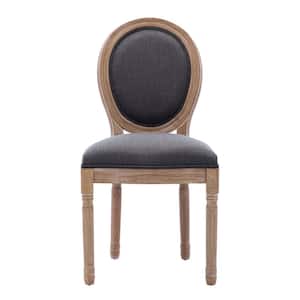 Dark Grey Fabric Upholstered French Dining Chair with Rubber Legs (Set of 2)