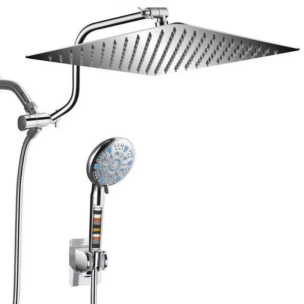 Heemli 9-Spray Rainfull 2-in-1 Patterns Adjustable Fixed Shower Head with Filter 1.8 GPM and Handheld Shower Head in Chrome
