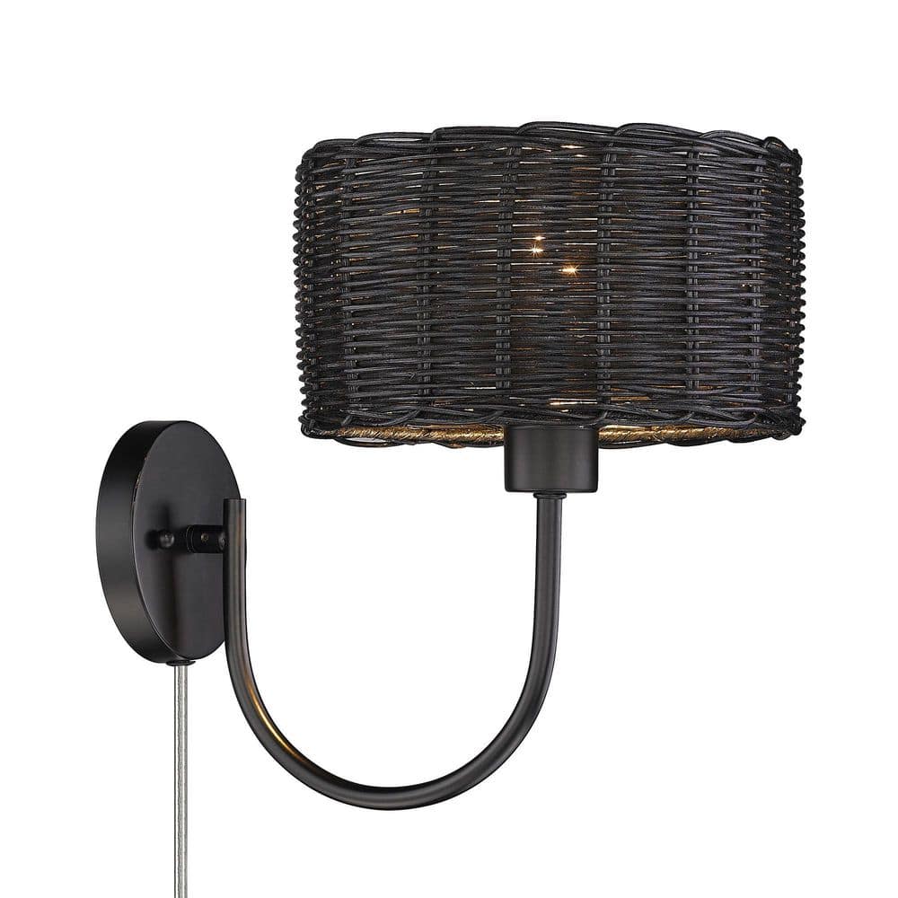 Matte Black Wicker and Steel Wall Sconce