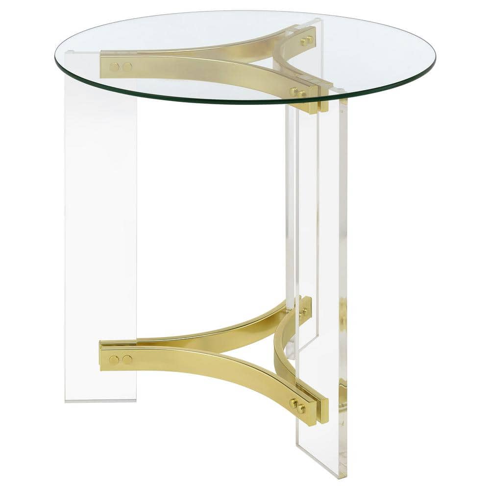 Janessa Round Glass Top End Table with Gold Acrylic Legs
