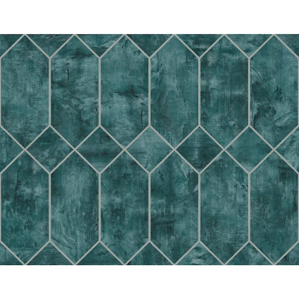Seabrook Designs 60.75 sq. ft. Emerald and Metallic Silver Geo Faux Paper Unpasted Wallpaper Roll
